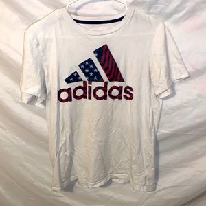 Size medium adidas white tee with patriot font.
